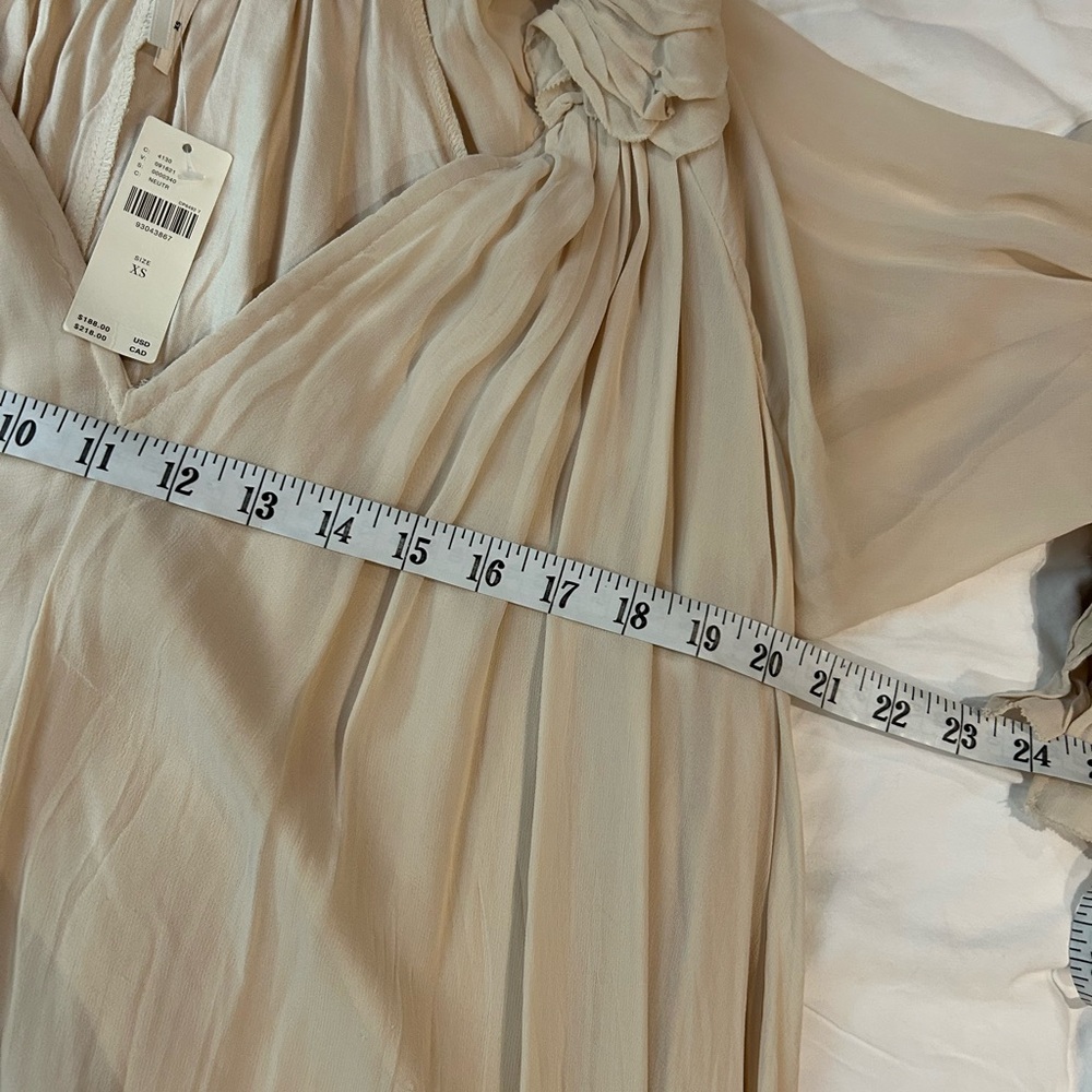 NWT ANTHROPOLOGIE Long Sleeve Sheer Pleated Maxi Dress Neutral XS-M - Picture 13 of 16